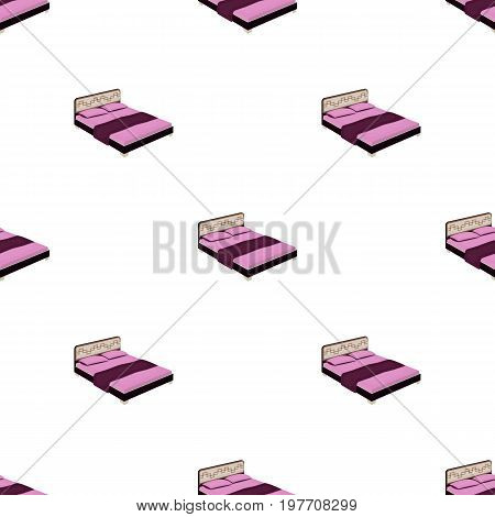 A bed with a back, pillows and a coverlet. Beds single icon in cartoon style vector symbol stock illustration .