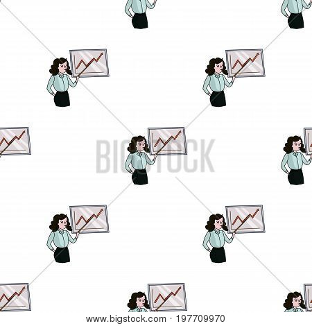 Businesswoman and growing graphic icon in cartoon design isolated on white background. Conference and negetiations symbol stock vector illustration.