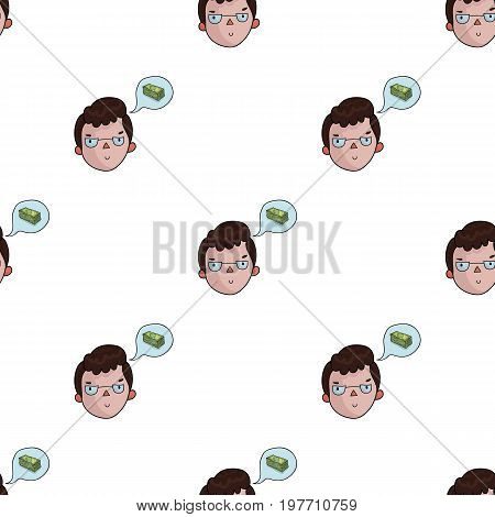 Businessman dreaming about money icon in cartoon design isolated on white background. Conference and negetiations symbol stock vector illustration.