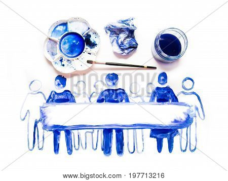 Abstract people holding banner for text. Made of beautiful watercolour effects. Watercolour textured collection.