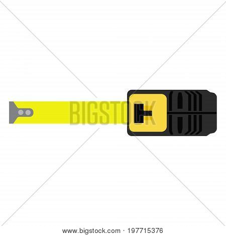 Vector illustration yellow measuring roulette isolated on white background top view. Construction tool. Tape measure icon symbol