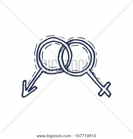 Gender symbol, Symbols of men and women. Habd drawn vector illustration