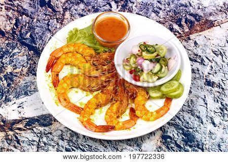 Charcoal Boiled ,prawn Satay Served With Side Disk.
