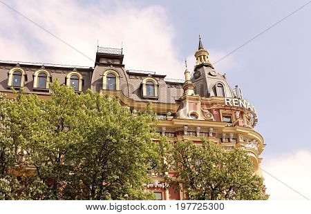 KYIV, UKRAINE - MAY 1, 2017: Old building in the neo-renaissance style in Kyiv. The hotel 