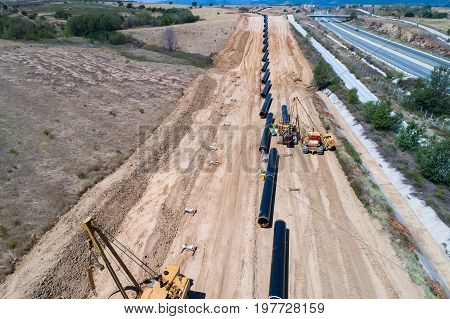 Construction Of Gas Pipeline Trans Adriatic Pipeline - Tap In North Greece. The Pipeline Starts From