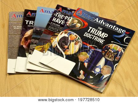 RIVER FALLSWISCONSIN-JULY 312017: Several copies of Amac Advantage magazine. Amac is the conservative alternative to other senior organizations.
