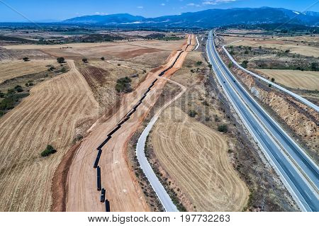 Construction Of Gas Pipeline Trans Adriatic Pipeline - Tap In North Greece. The Pipeline Starts From