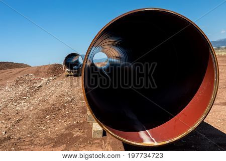 Construction Of Gas Pipeline Trans Adriatic Pipeline - Tap In North Greece. The Pipeline Starts From