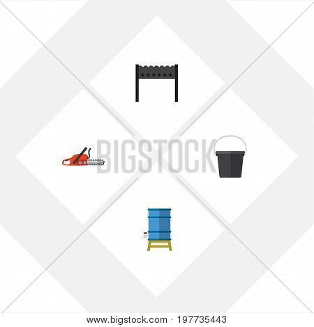 Flat Icon Garden Set Of Barbecue, Container, Pail And Other Vector Objects