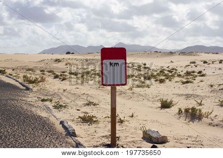 Blank road sign. Desert road. Asphalt prairie way. Square roadsign