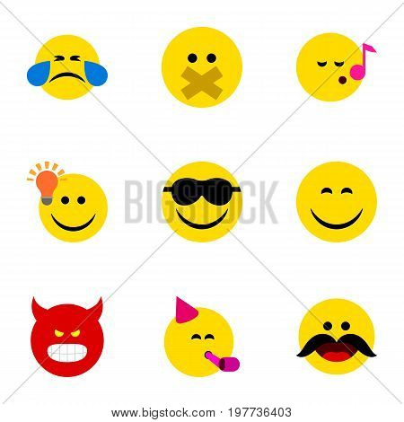 Flat Icon Emoji Set Of Hush, Pouting, Descant And Other Vector Objects