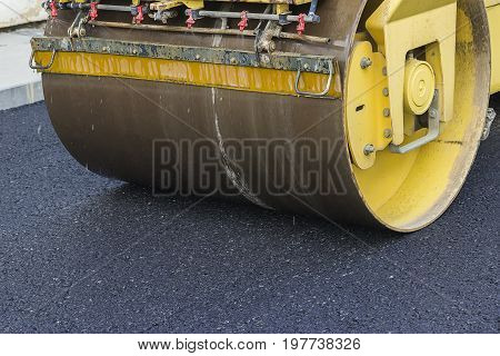Close Of Road Roller Compacting Asphalt 2