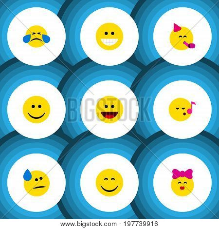Flat Icon Gesture Set Of Joy, Grin, Descant And Other Vector Objects