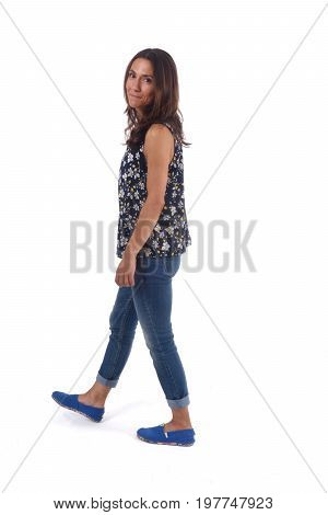 Woman Walking On A White Background