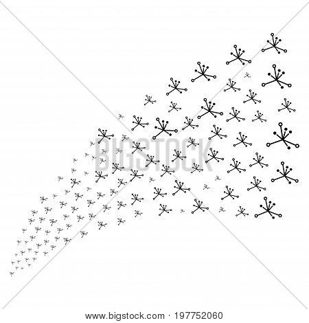 Stream of big bang icons. Vector illustration style is flat black iconic big bang symbols on a white background. Object fountain organized from design elements.