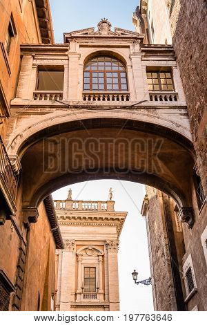 Rome Italy - August 20 2016: View of arch in the Square of Campidoglio in Rome a sunny summer day in Rome
