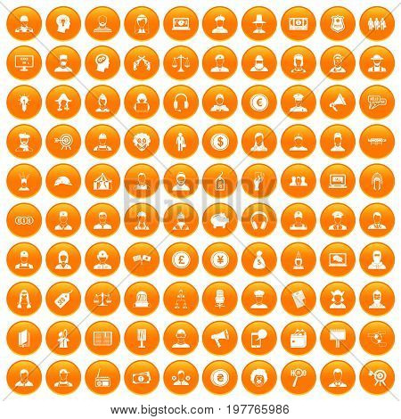 100 headhunter icons set in orange circle isolated vector illustration
