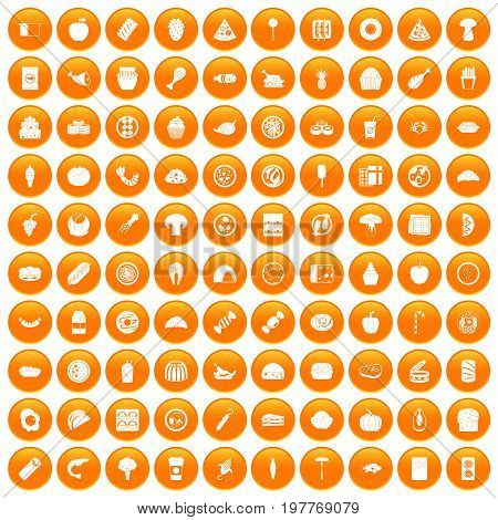 100 meal icons set in orange circle isolated vector illustration