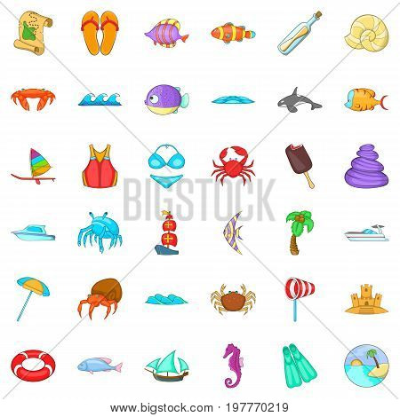 Beach rest icons set. Cartoon style of 36 beach rest vector icons for web isolated on white background