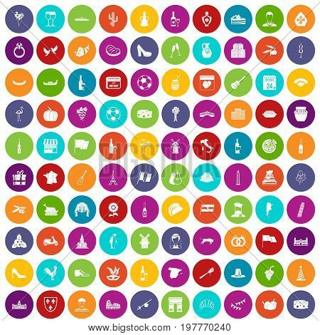 100 wine icons set in different colors circle isolated vector illustration