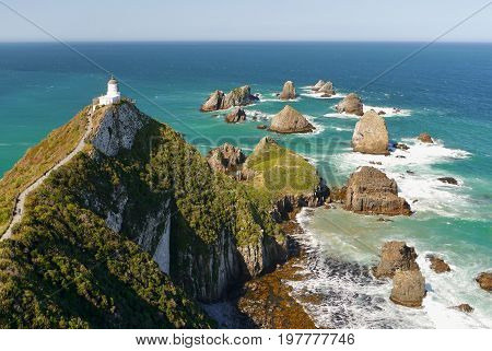 Nugget point. Rock Cliffs in the South of New Zealand