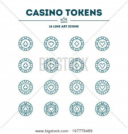 Casino Tokens. Vector Icon Set.