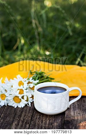 Espresso Coffee And Summer Flowers.