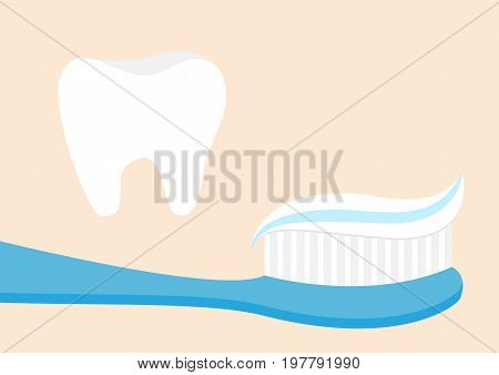 Healthy tooth icon set. Toothbrush with toothpaste. Brushing teeth Oral dental hygiene Brush paste. Baby health care. Isolated. Beige background Flat design Vector illustration