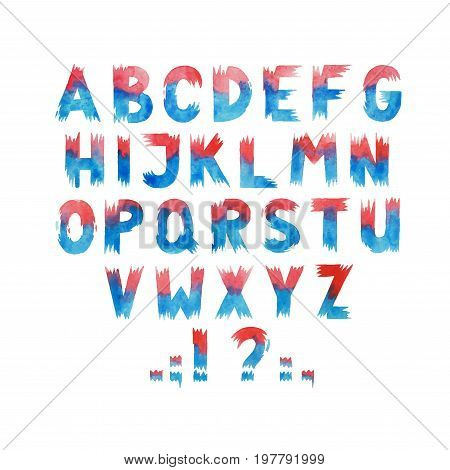 Colorful watercolor aquarelle font type handwritten hand draw abc alphabet letters.