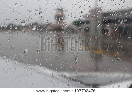 Raindrop on the mirror on blur background