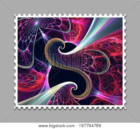 Computer generated stamp template with fractal artwork for creative use in artdesign and entertainment