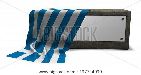 stone socket with blank sign and flag of greece - 3d rendering