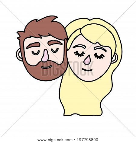 couple lover head with closed eyes and hairstyle vector illystration