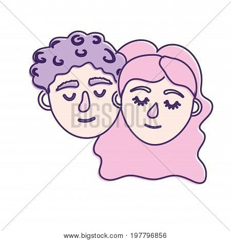 couple lover head with closed eyes and hairstyle vector illystration