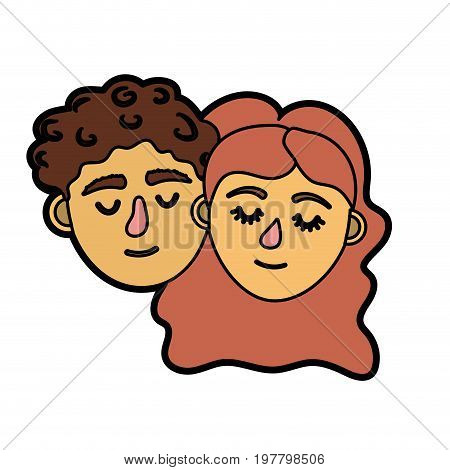 couple lover head with closed eyes and hairstyle vector illystration