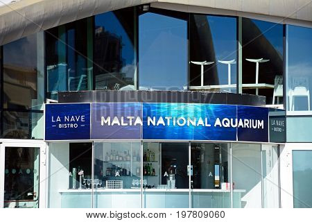 BUGIBBA, MALTA - MARCH 28, 2017 - View of National Aquarium in St Pauls Bay Bugibba Malta Europe, March 28 2017.