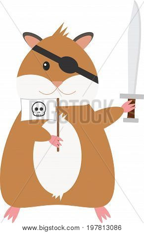 Funny cartoon hamster pirate. Isolated image for kids.