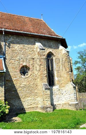 Fortified Medieval Church In The Village Malancrav, Transylvania.