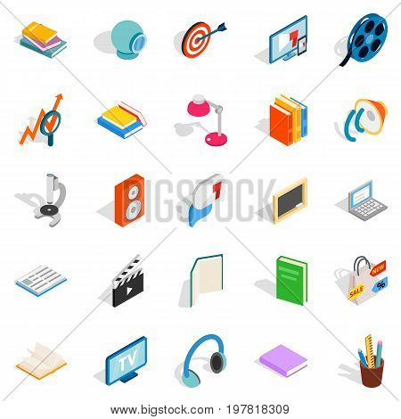 Tutorial icons set. Isometric set of 25 tutorial vector icons for web isolated on white background