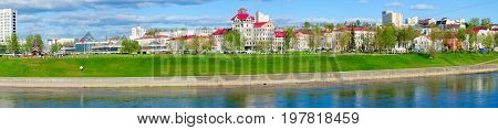 VITEBSK BELARUS - MAY 16 2017: Beautiful view of embankment of river Zapadnaya Dvina