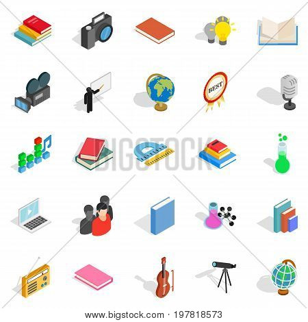 Schoolbook icons set. Isometric set of 25 schoolbook vector icons for web isolated on white background