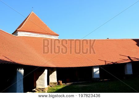 Courtyard Of The Old Fortified Medieval Saxon Church In Dirjiu, Transylvania