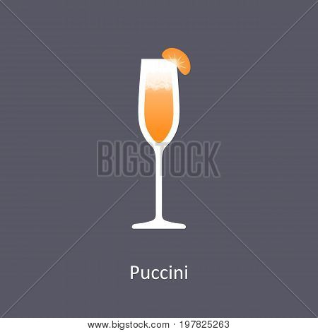 Puccini cocktail icon on dark background in flat style. Vector illustration