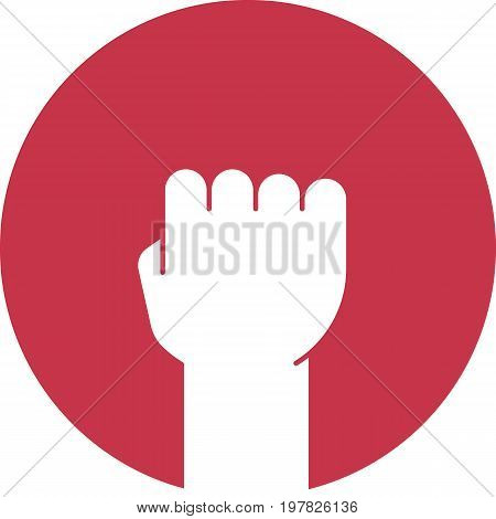 Raised fist glyph color icon. Clenched hand gesture. Silhouette symbol on red background. Negative space. Vector illustration