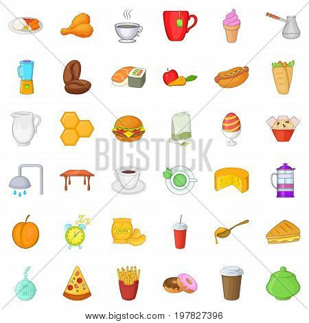 Tasty breakfast icons set. Cartoon style of 36 tasty breakfast vector icons for web isolated on white background