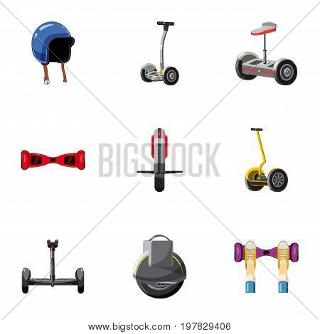 Hoverboard icons set. Cartoon set of 9 hoverboard vector icons for web isolated on white background