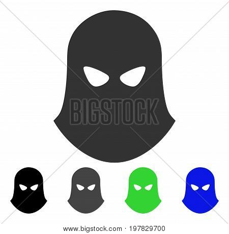 Terrorist Balaklava flat vector pictogram. Colored terrorist balaklava gray black blue green pictogram variants. Flat icon style for application design.