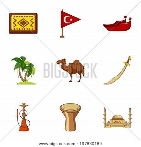Turkey things icons set. Cartoon set of 9 turkey things vector icons for web isolated on white background