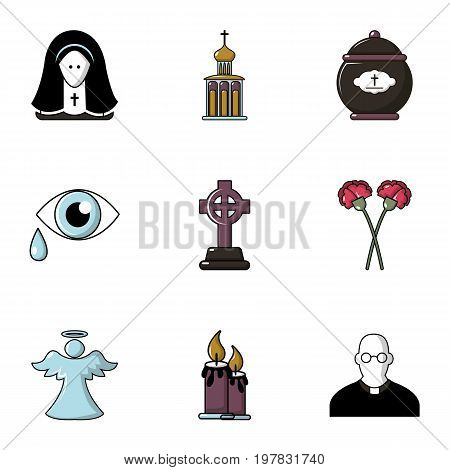 Cemetery icons set. Flat set of 9 cemetery vector icons for web isolated on white background