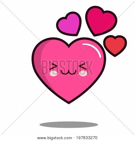 Emoticon cute love heart cartoon character icon kawaii Flat design Vector Illustration